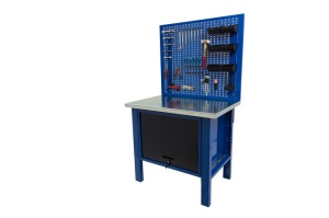 Banc de lucru metalic Werkmeister 1000-5, 1000 mm, dulap cu usa si panou perforat