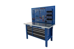 Banc de lucru metalic Werkmeister 1500-17, 1500 mm, 8 sertare in 2 casetiere si panou perforat