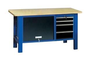 Banc de lucru metalic Werkmeister 1500-6, 1500 mm, dulap cu usa si 4 sertare