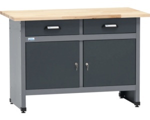 Banc de lucru Profi 2, 120 x 84 x 60 cm, 2 sertare, blat din lemn 3 cm, negru/gri antracit