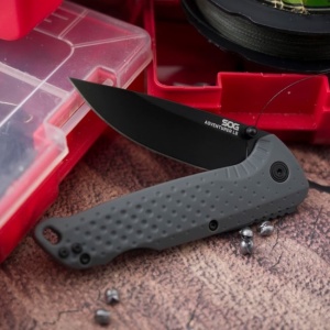 Cutit pliabil SOG Adventurer LB Gray Black 13-11-06-43, lama Drop Point 5Cr15MoV Satin, Lockback, maner GRN Gray & Black, EDC Outdoor - Img 8