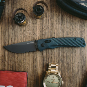 Cutit pliabil SOG Flash AT Urban Grey Serrated 11-18-06-41, lama Drop Point partial zimtata CRYO D2 Black TiNi, deschidere asistata S.A.T., AT-XR Lock, maner GRN Urban Grey - Img 2