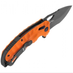 Cutit pliabil SOG Kiku XR LTE Orange 12-37-03-57, lama Drop Point CTS XHP TiNi, XR Lock, Thumb Stud, maner G10 Blaze Orange cu liner-e Carbon Fiber, EDC Outdoor - Img 2