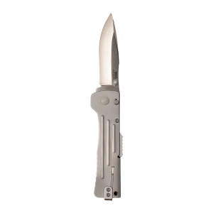 Cutit pliabil SOG SlimJim 2.0 Satin SJ41-CP, lama Clip Point AUS-8, deschidere asistata S.A.T., Lockback, maner din otel inoxidabil, EDC Ultra Slim