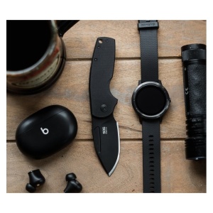 Cutit pliabil SOG Stout SJ Clip Point Blackout 16-03-02-57, lama Clip Point D2 Black TiNi, Slip Joint, Nail Nick, maner G10 Black, EDC - Img 8