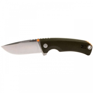 Cutit pliabil SOG Tellus FLK Olive Drab 14-06-01-43, lama Drop Point CRYO 440 Stonewashed, Frame Lock, deschidere Flipper, maner GRN Olive Drab, EDC Outdoor - Img 4