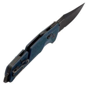 Cutit pliabil SOG Trident AT Uniform Blue Serrated 11-12-10-41, lama Clip Point CRYO D2 partial zimtata, deschidere asistata, AT-XR Lock, taietor de centura, spargator geam, maner GRN Uniform Blue