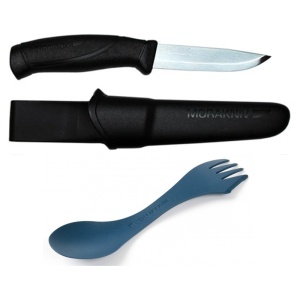 Pachet promo cutit Morakniv Companion Heavy Duty negru lama groasa + Spork Original Bio Light My Fire, set camping si outdoo