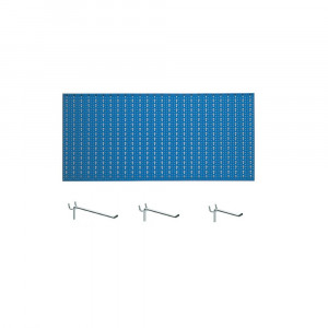 Panou perforat orizontal de 1000x500mm albastru cu set de 25 carlige metalice