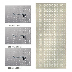 Panou perforat vertical de 500x1000 mm alb cu set 30 carlige