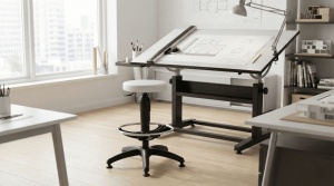 Scaun profesional 1290 Pu Taburet, rotativ, baza cromata - Img 13