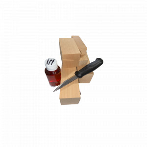 Set 5 blocuri de lemn de cires pentru cioplit cu 50 ml ulei in + cutit sculptura basic, Morakniv - Img 2