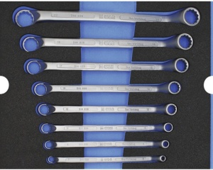 Set chei inelare duble cu cot, 8 piese, 6-22 mm, insertie pentru sertar