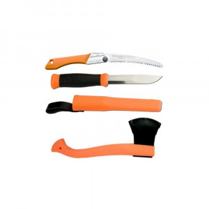 Set Cutit Morakniv 2000, portocaliu,i Fierastrau Silky Gomboy curbat 210mm cu 8dinti, 30mm si Topor portocaliu