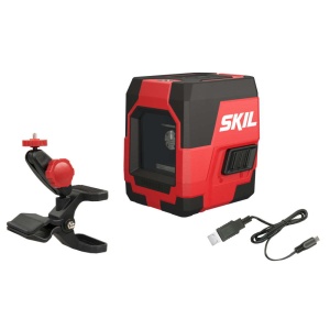 SKIL 1910 AA Nivela laser cu linie în cruce, lumina rosie, raza actiune 15m, prindere trepied 1/4, Accu Li-Ion, include incarcator micro USB si clema de prindere - Img 1