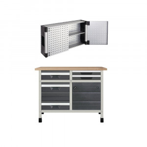 WB 7 Banc de lucru 1130x650x860 mm cu dulap perforat suspendat, Wolfcraft - Img 1