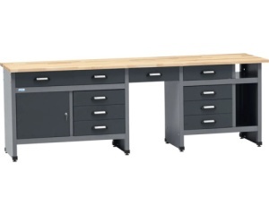 Banc de lucru 240 x 84 x 60 cm, 1 usa si 9 sertare, blat din lemn 3 cm, negru/gri antracit