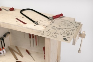 Banc de lucru din lemn masiv natural cu 2 suporturi de prindere, reglabil pe inaltime, Pebaro - Img 3