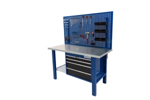 Banc de lucru metalic Werkmeister 1500-20, 1500 mm, 4 sertare si panou perforat