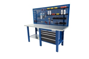 Banc de lucru metalic Werkmeister 2000-33, 2000 mm, 4 sertare si panou perforat