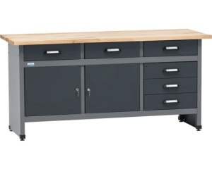 Banc de lucru Profi 4, 170 x 84 x 60 cm, 6 sertare, blat din lemn 3 cm, negru/gri antracit