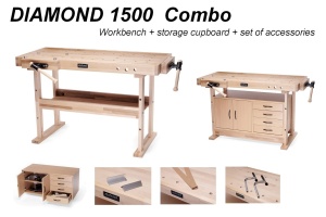 Banc de tamplarie RAMIA Diamond 1500 COMBO din fag, cu dulap si accesorii - Img 3