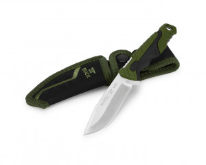 Cutit de vanatoare Buck 658 Pursuit Small 0658GRS-B, lama 8.3 cm, otel 420HC, maner cauciuc verde, teaca inclusa - Img 2