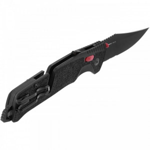 Cutit pliabil SOG Trident AT Black Serrated 11-12-02-41, lama Drop Point partial zimtata CRYO D2 Black TiNi, deschidere asistata S.A.T., AT-XR Lock, taietor de centura, spargator de geam, maner GRN Black - Img 5