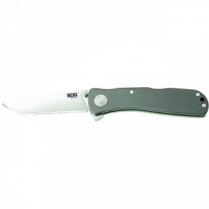 Cutit pliabil SOG Twitch II Satin Aluminum TWI8-CP, lama Drop Point AUS-8 Satin, deschidere asistata S.A.T., Lockback, maner din aluminiu anodizat, EDC Premium