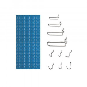 Panou perforat vertical de 500x1000 mm albastru cu set de 60 carlige metalice