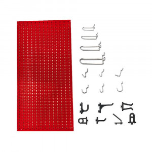 Panou perforat vertical de 500x1000 mm rosu cu set de 40 carlige metalice/plastic