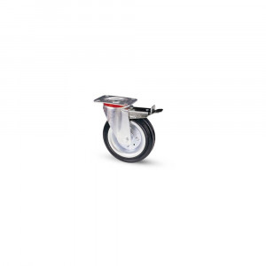 Roata pivotanta, din cauciuc, cu frana, cu placa, 160 mm, 150 kg
