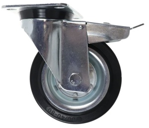Roata pivotanta din cauciuc Ø160 mm, cu frana, placa de fixare, 150 kg