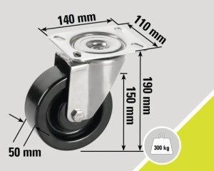 Rola pivotanta din rasina fenolica 150 x 50 mm, 300 kg, rezistenta la 250°C - Img 2