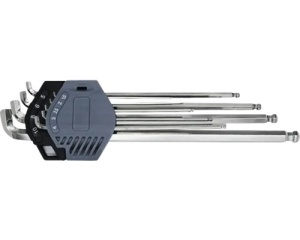 Set chei hexagonale cu cap sferic WGB 1,5-10 mm, 9 piese, crom-vanadiu, suport cu marcaje