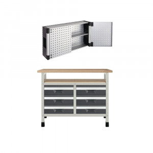 WB 8 Banc de lucru 1130x650x860 mm cu dulap perforat suspendat, Wolfcraft - Img 1