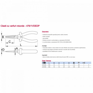 476/1VDEDP Cleste/Patent izolat cu varfuri rotunde, Unior - Img 2