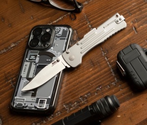 Cutit pliabil SOG SlimJim 2.0 Satin SJ41-CP, lama Clip Point AUS-8, deschidere asistata S.A.T., Lockback, maner din otel inoxidabil, EDC Ultra Slim - Img 5
