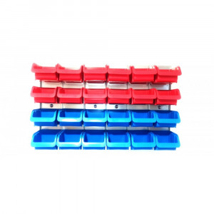 Panou metalic orizontal cu 24 cutii organizare albastre/rosii, 630x380x15 mm - Img 1