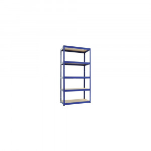 Raft metalic cu 5 polițe din lemn 750x350x1800 mm max. 175 kg/poliță, montaj rapid cu cleme, albastru