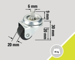 Roata pivotanta din poliamida Ø20 mm, cu bolt canelat Ø6 mm si rulment - Img 2