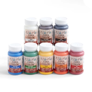 Set 8 vopsele acrilice pentru piele Eco-Flo Cova Color – Tandy Leather SUA, 59 ml / culoare