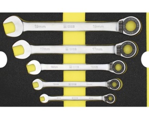Set chei combinate fixe si inelare cu clichet reversibil, 5 piese, insertie pentru sertar