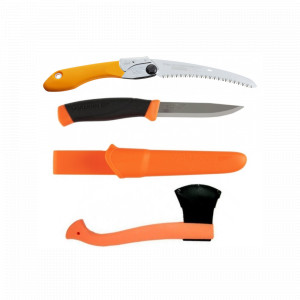Set Cutit Heavy Duty ORANGE, Fierastrau Silky Pocketboy curbat 170mm cu 8dinti, 30mm si Topor portocaliu