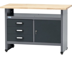Banc de lucru 120 x 84 x 60 cm, 1 usa si 3 sertare, blat din lemn 3 cm, negru/gri antracit