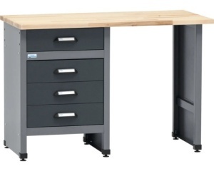 Banc de lucru 120 x 84 x 60 cm, 4 sertare, blat din lemn 3 cm, negru/gri antracit