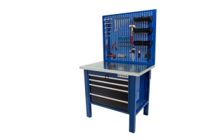 Banc de lucru metalic Werkmeister 1000-14, 1000 mm, 4 sertare si panou perforat