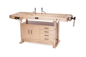 Banc de tamplarie RAMIA Diamond 1800 COMBO din fag, cu dulap si accesorii