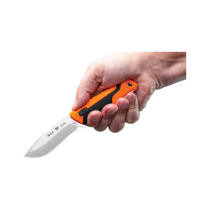 Cutit de vanatoare Buck 658 Pursuit Small 0658ORS-B, lama 8.3 cm, otel 420HC, maner cauciuc portocaliu, teaca inclusa - Img 7