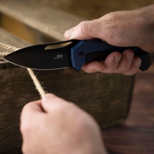 Cutit pliabil SOG Bulwark FL Blue, lama CRYO D2 Clip Point, Frame Lock, maner G10 albastru - Img 10
